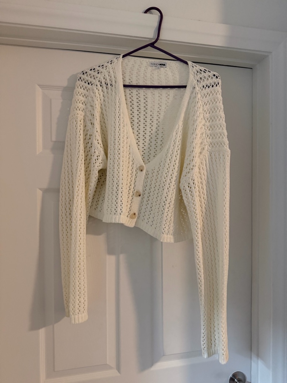 Fashion Nova Cream Open Weave Cropped Cardigan